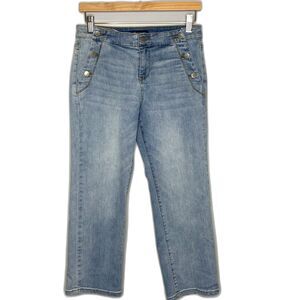 Versona Womens Modern Cropped Jeans Bibette Nautical Sailor Size 28 Med Wash